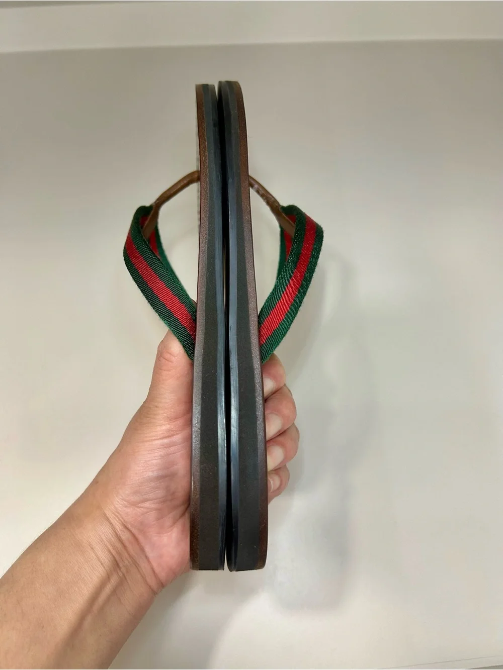 Gucci Web Leather Sandal Stripe Flip Flop Flat Authentic